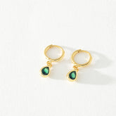 Hannah Green Crystal Huggie Tear Drop Hoops Earrings